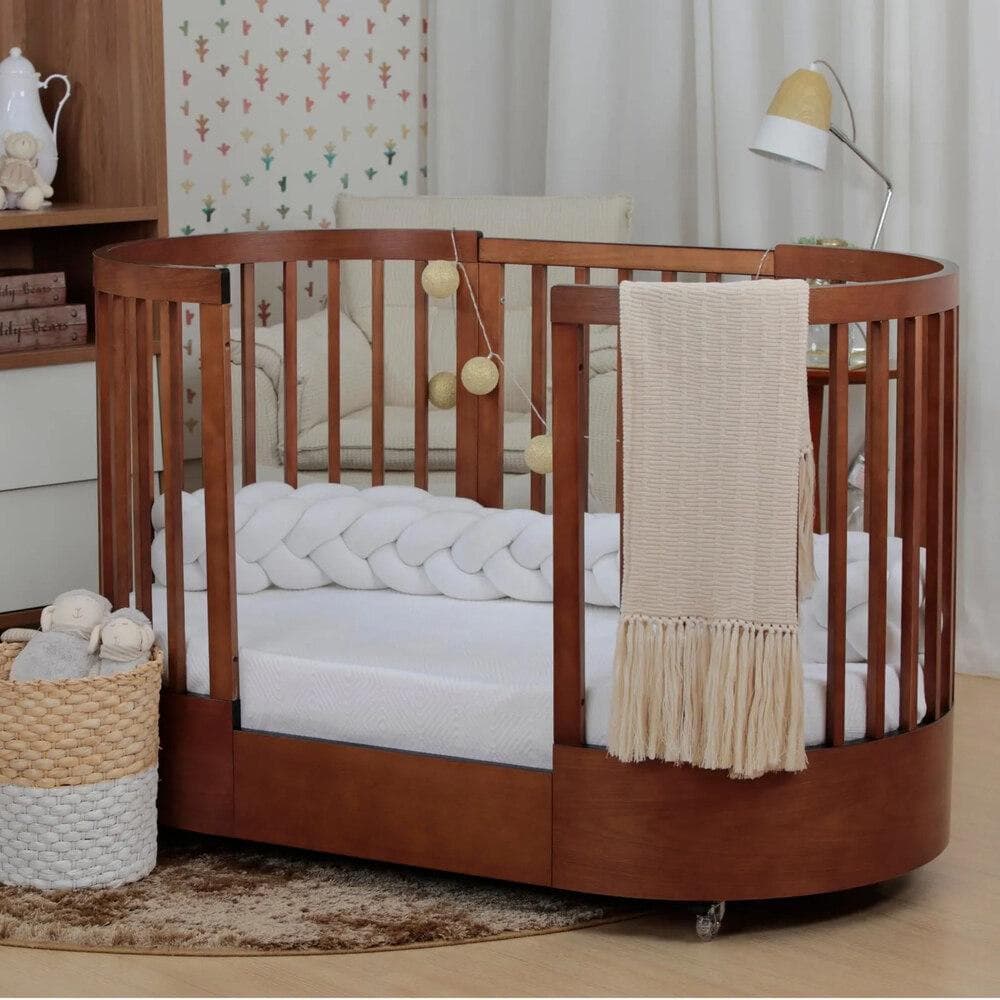 Berço Redondo Evolutivo 3 em 1 Wave Mel | Mini Berço + Berço + Mini Cama | MDF/Madeira
