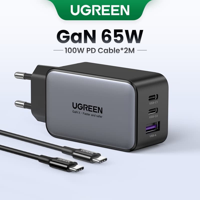 Carregador Rápido De Parede UGREEN 65W GaN Para Tablet PD 3.0 3.0 4.0 SCP PPS iPhone 15 14 13 pro Max  Plus/7 USB C
