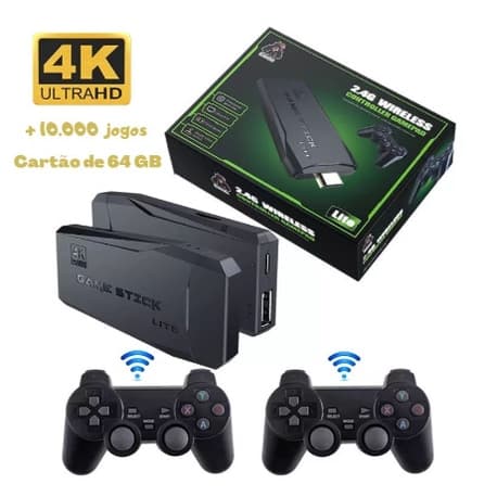 Joystick Mini video game com 2 controles sem fio para TV 4K HD 10000 Jogos  Controller Game Stick