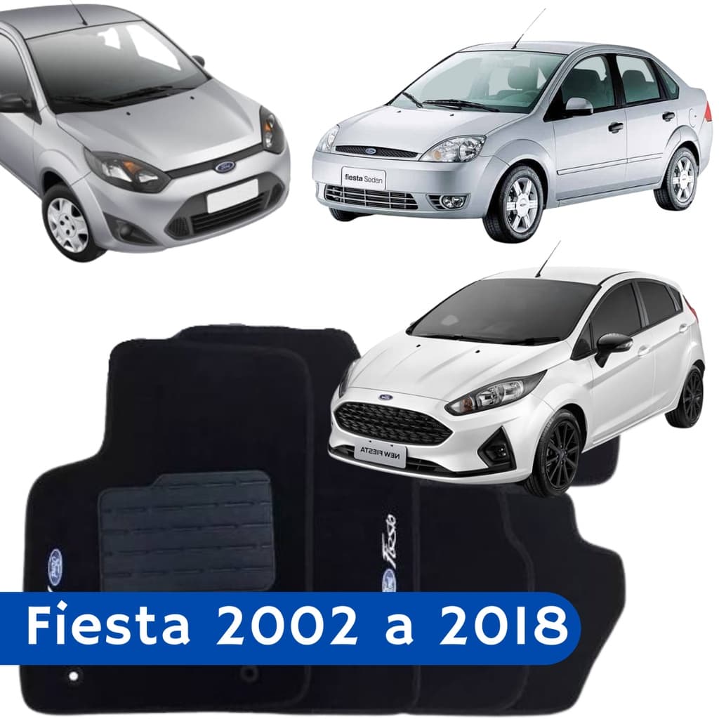 Tapete Carpete Automotivo Bordado Compatível Ao Ford Fiesta ano 2002 a 2018 Fiestar Hatch e Sedan