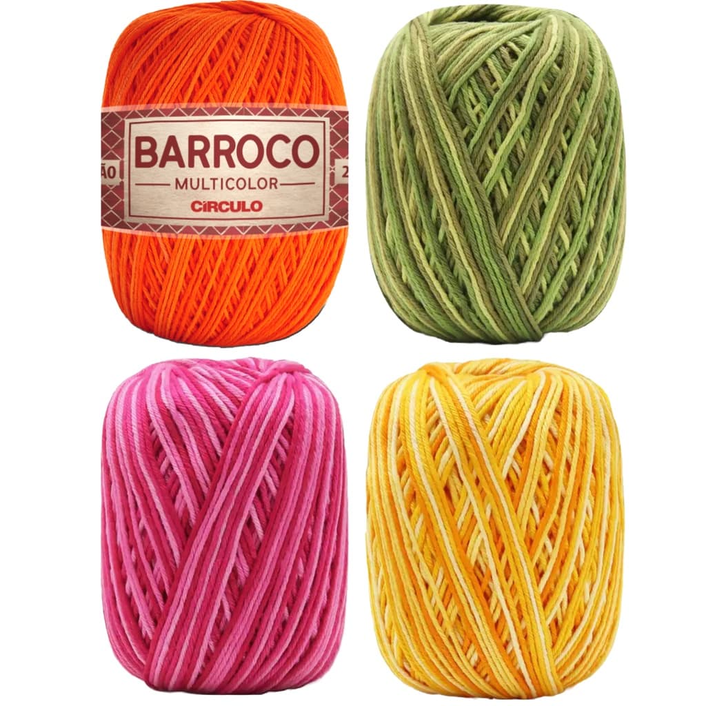 Kit 4 Barbante Barroco Multicolor 226 Metros Fio 6 Novelo 200g Matizado Mesclado Circulo para Crochê e Tricô