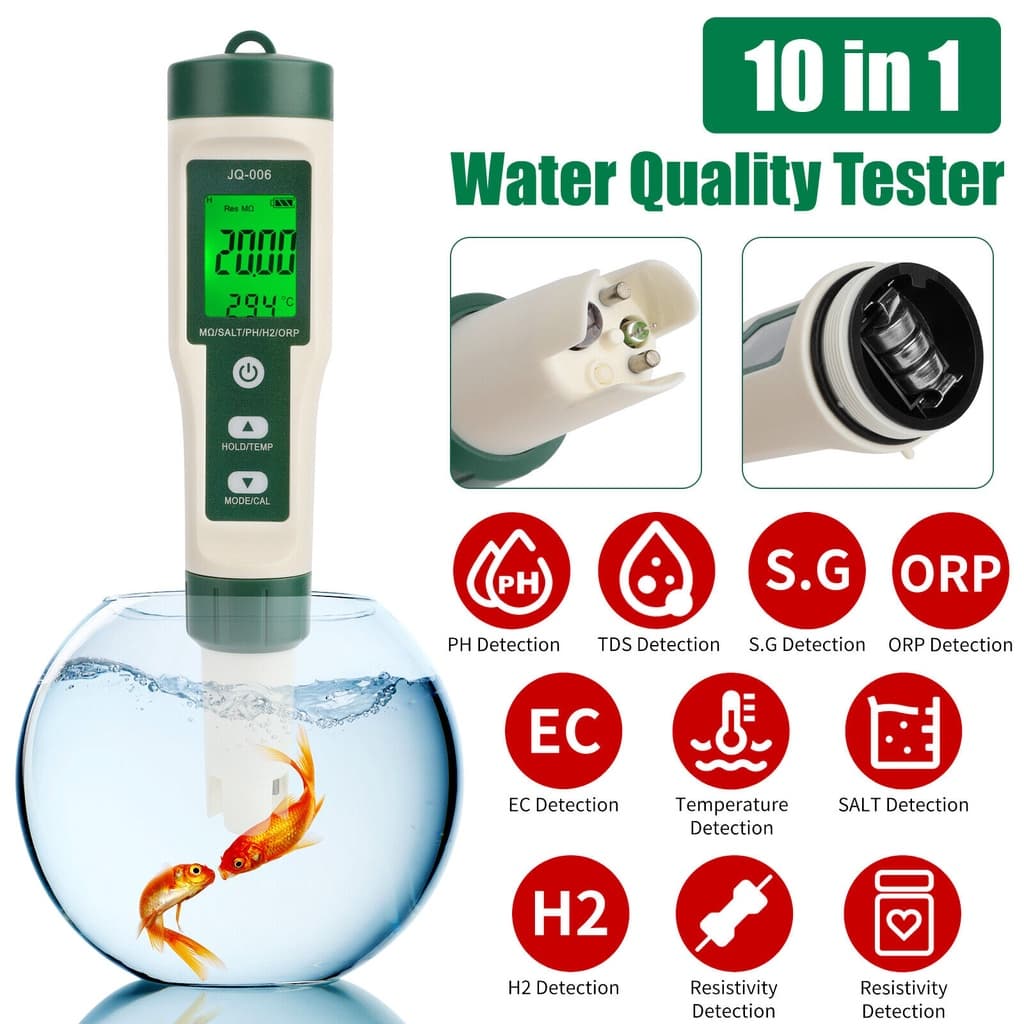 10 Em 1 Caneta Medidor De Qualidade Da Água Digital Multifuncional PH/TDS/EC/ORP/Temp/SG/Temperatura De Salinidade , Hidrogênio , Resistente , Nutriente