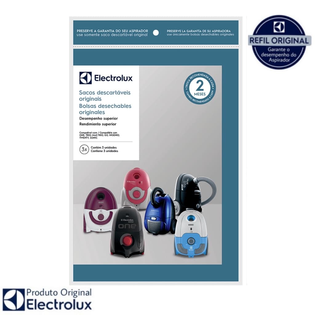 Kit 3 Sacos Aspirador de Pó Electrolux Original - One Max Trio Go Ingenio Twenty Sonic