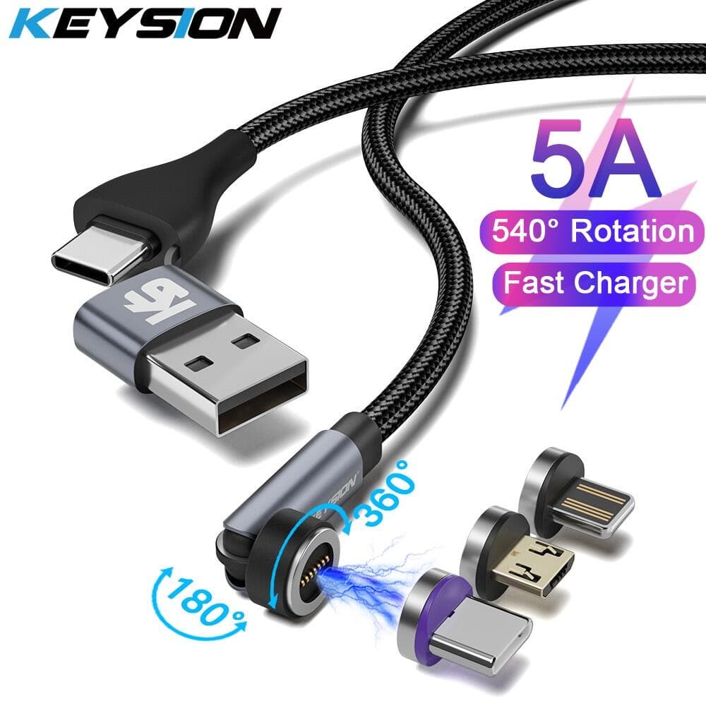 KEYSION Cabo Magnético 540 Graus Rotação 5A Carregamento Rápido De Fio Para Celular Micro USB Tipo C-A Android , tablets