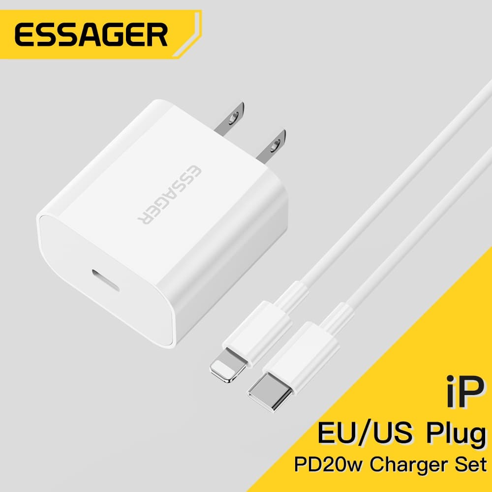 Conjuntos De Carregadores Super Rápidos Essager PD20W Eua/Ue Para iP 14 13 12 Pro Max