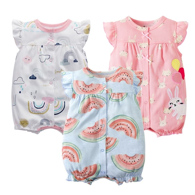 Roupas De Bebê Menina/Menino Para Recém-Nascidos Romper Manga Curta Roupa De Algodão Macio Bebês Pijamas 0-24M