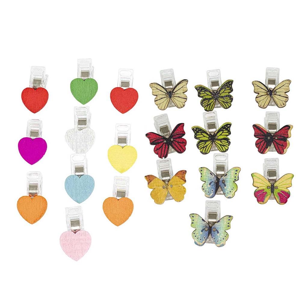 20 Mini Prendedor Clips Borboleta Coracao Tecidos Patchwork