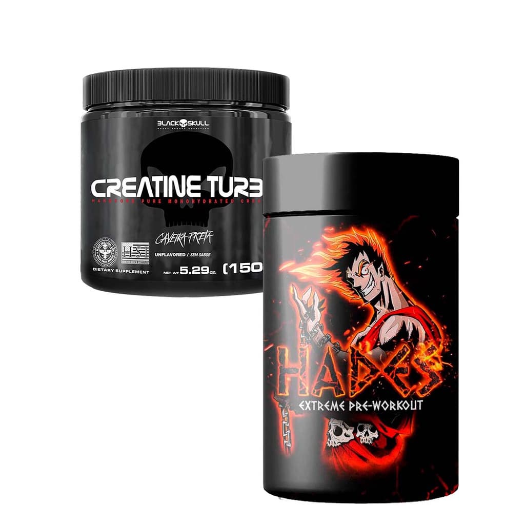Kit Suplemento Combo Creatina Turbo 150g + Pre Treino Hades 300g - Black Skull