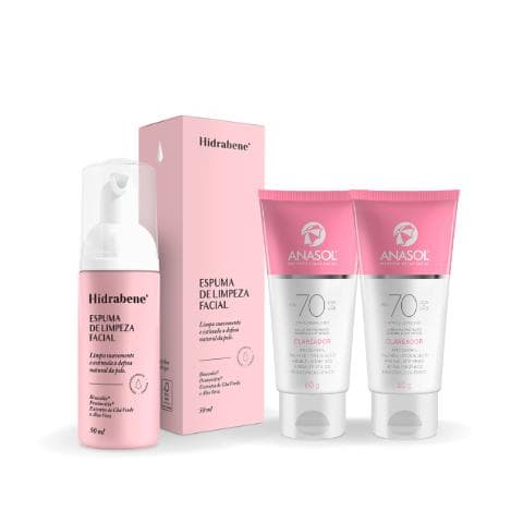 KIT PROTETOR FACIAL ANASOL FPS70 CLAREADOR 2UN + ESPUMA DE LIMPEZA FACIAL HIDRABENE 50ML