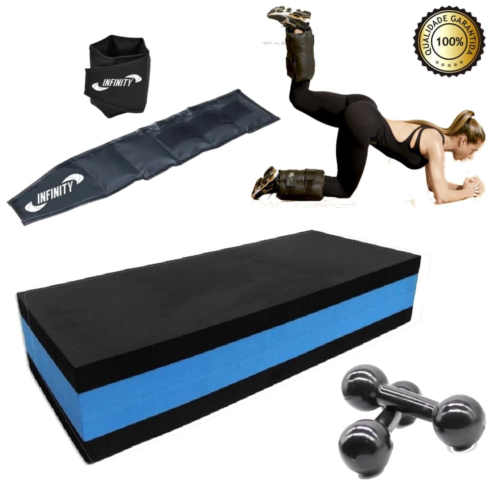 Kit Treino em Casa Funcional -  Step 60cm + Halter 2kg + Caneleira 3 Kg