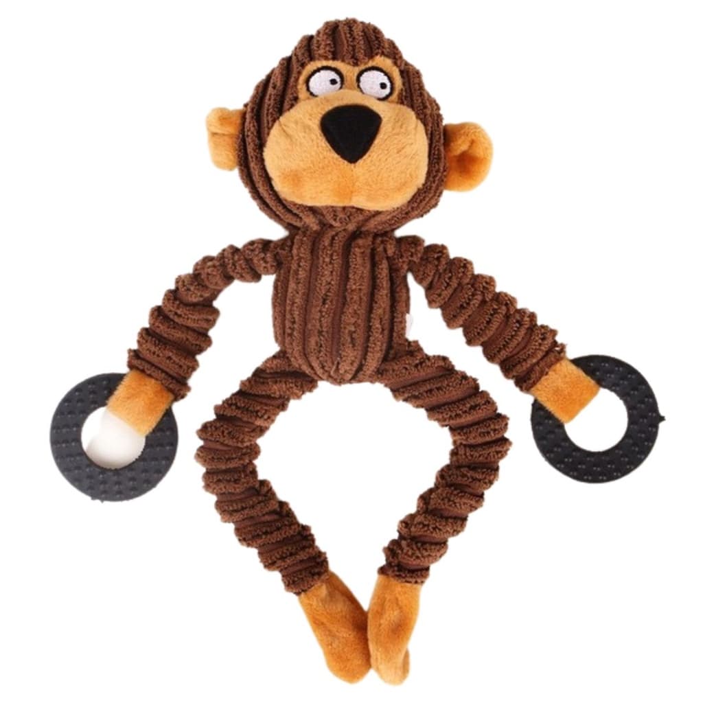 Brinquedo de Cachorro Pet Macaco Argola Mordedor Interativo com Apito Som Olhos Bordados
