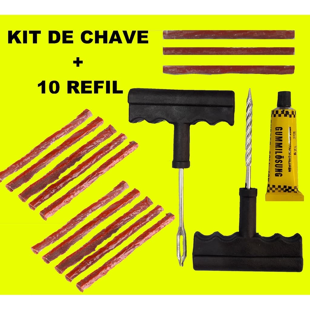 Reparo de peneu moto carro sem câmara peneu furado kit com 6 peças +  10 REFIL tipo macarrão Envio Fantástico