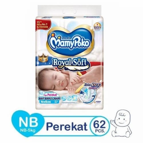 Mamypoko Tape Royal soft Fraldas Extra Macias NB62 nbs62 Para Recém-Nascidos/Royalsoft NB62