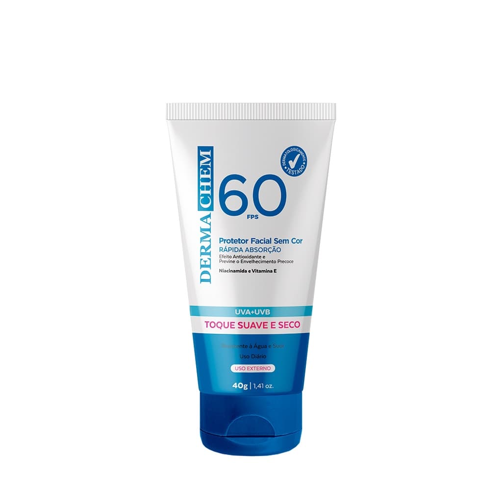 ☀️ Protetor Solar Rosto FPS 60 sem Cor 40g Dermachem – Alta Proteção ✨