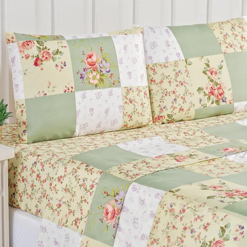 Jogo de Lençol Cama Casal Padrão 3 Peças Estampado 100% Poliéster