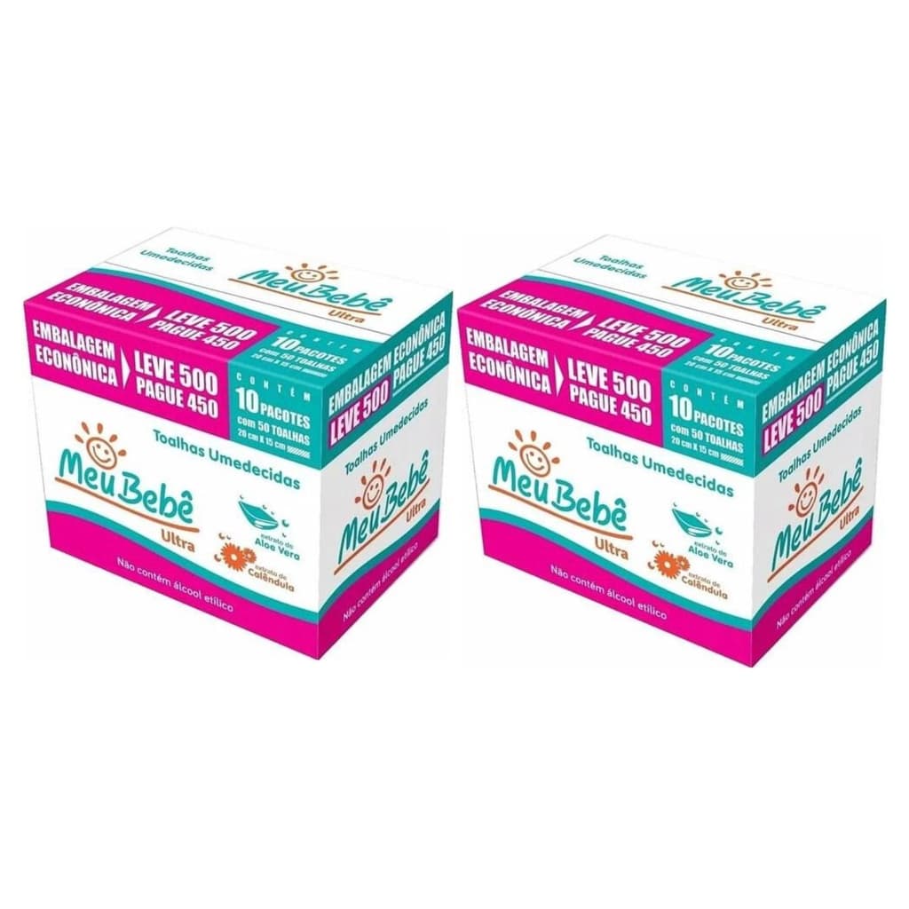 TOALHA UMEDECIDA MEU BEBE ULTRA PACK 1000 UN LEVE MAIS PAGUE MENOS 2x500 Un