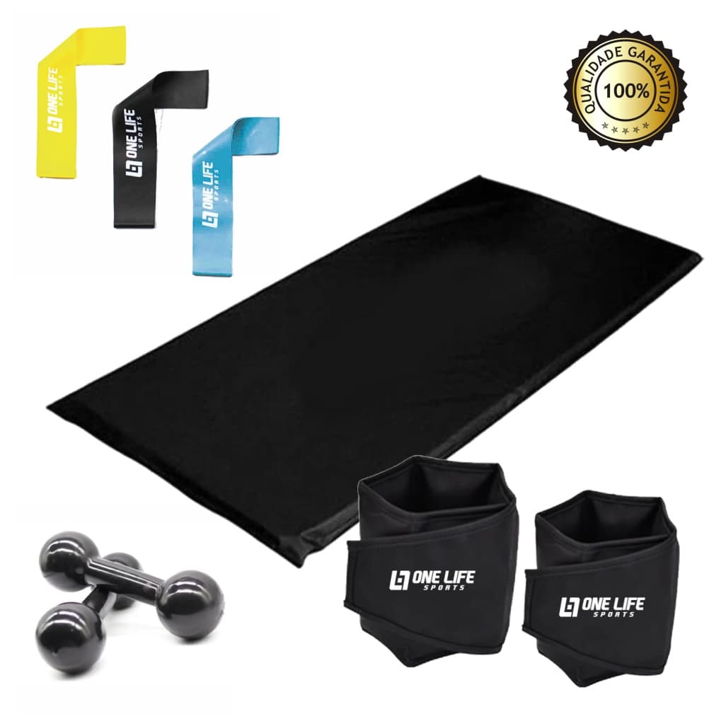 Kit Treino Em casa - Caneleira 4Kg- Par + Colchonete + Kit Mini Band + Par Halter 4Kg - Treino Funcional Academia
