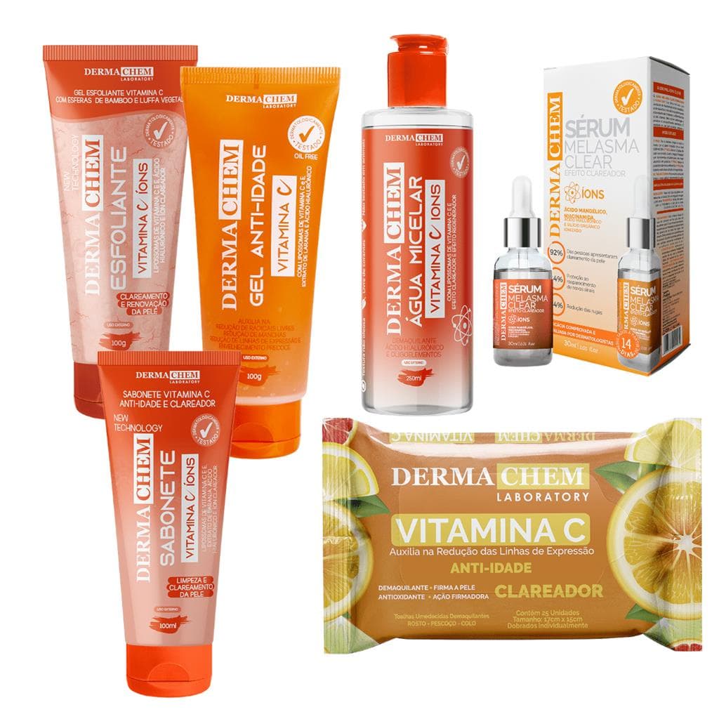 Kit Skincare Vitamina C - 6 Itens - Tratamento Completo Anti-Idade e Clareador - Dermachem
