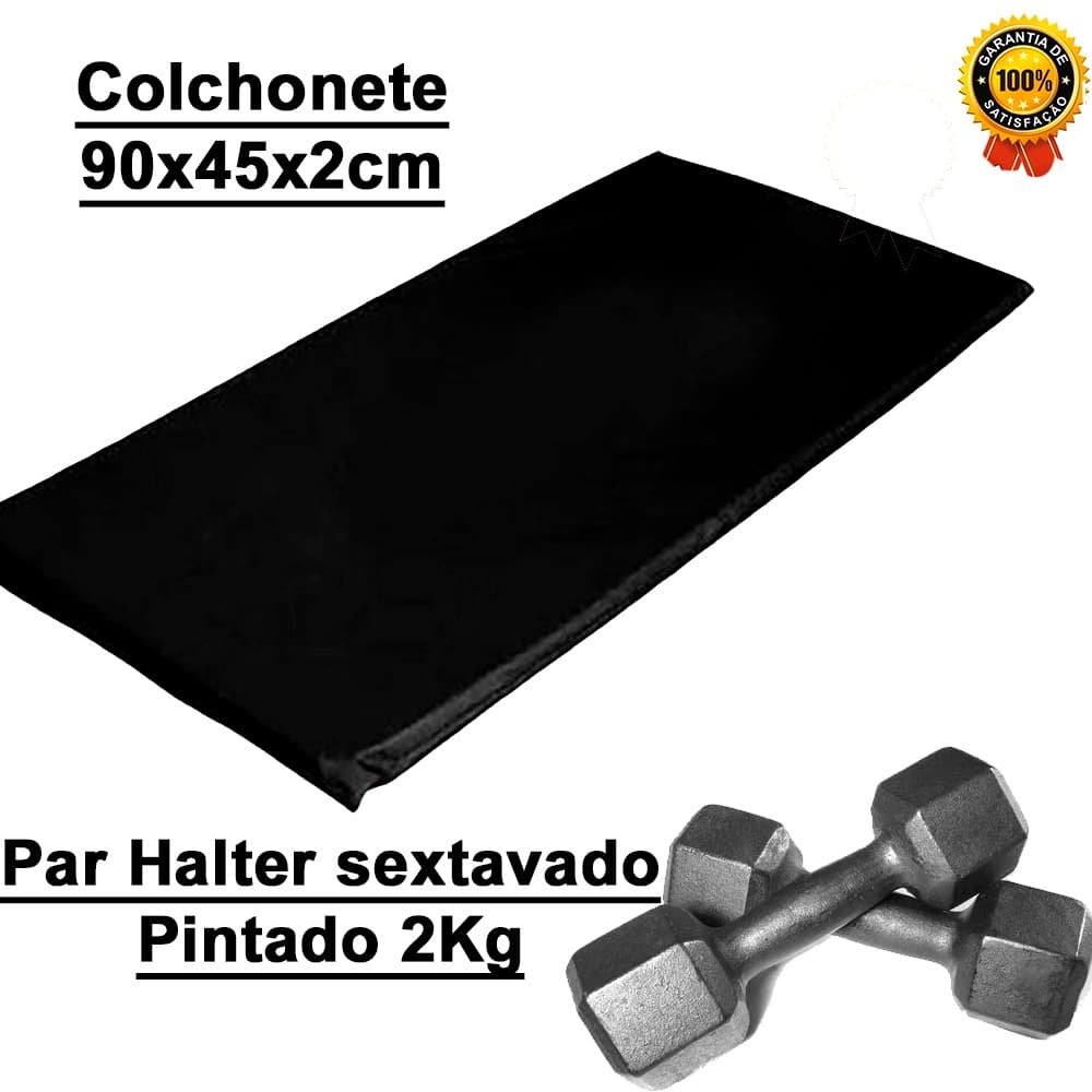 Kit Treino  Em Casa - Colchonete + Par Halter Sextavado 2 kg Fortalecimento Musculação Funcional CrossTraining