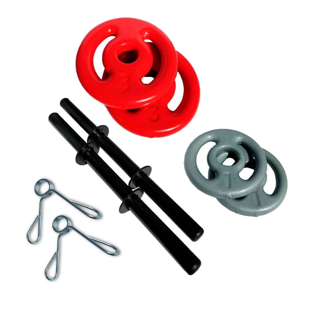 Kit 2 Barras Ocas 40cm C/ Presilhas + 2 Pares De Anilha Revestida 1kg + 2 Pares De Anilha Revestida 3kg | Halter De Peso Para Musculação Treino Em Casa Peso De Academia