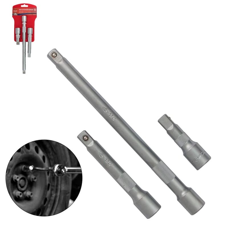 Jogo De Extensão Manual Para Soquetes 1/2 Pol. Kit Com 3 Peças Chave Catraca Manual Cr-V