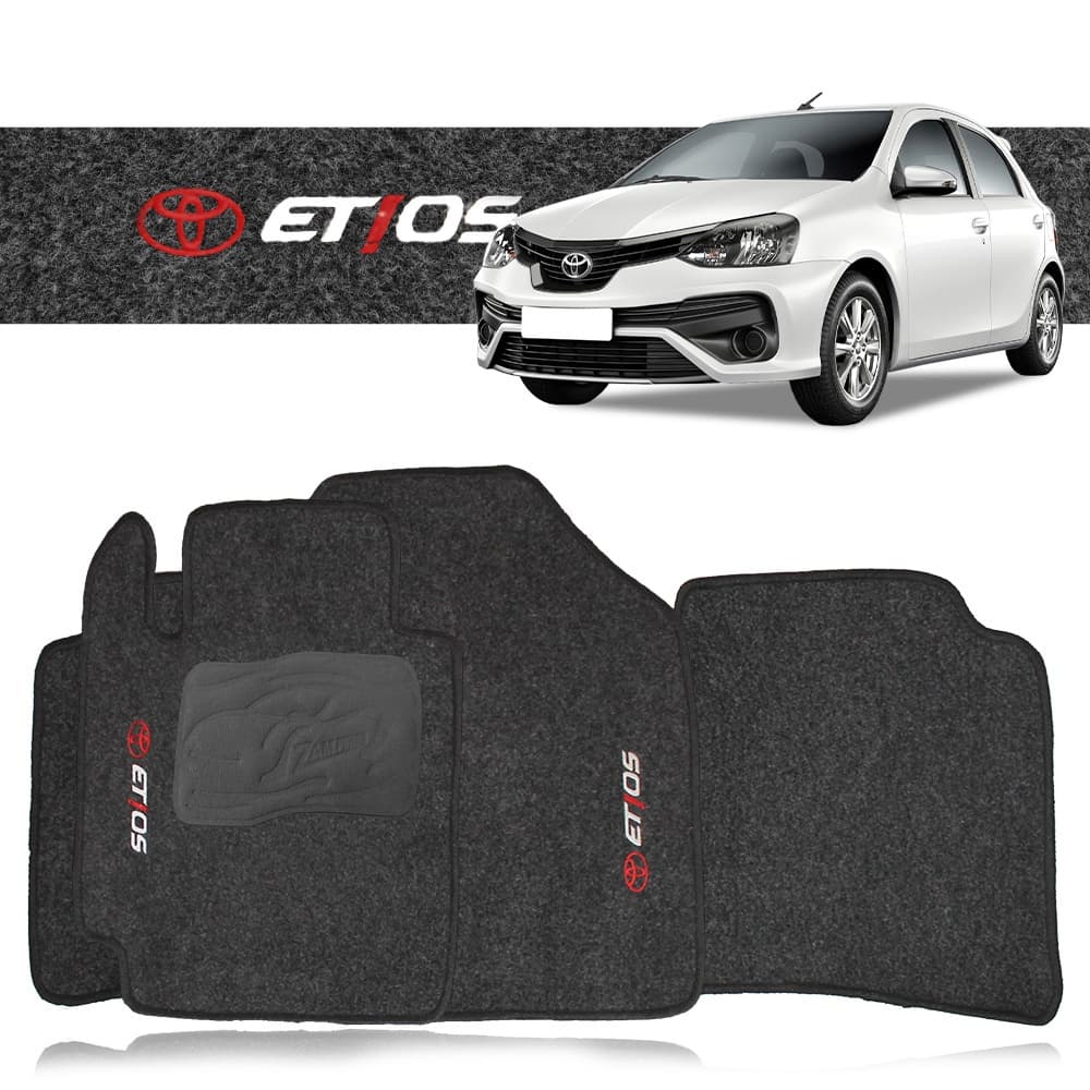Tapete Etios Hatch Sedan 2012 a 2021 Carpete Automotivo Logo Bordado Grafite 3 Peças Traseira Inteiriça