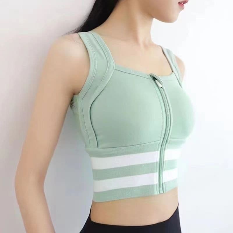 [MALL] Roupa íntima esportiva com zíper frontal Roupa íntima feminina à prova de choque Yoga Bra Braço de Yoga Anti-sagging Outer Wear Vest Fitness Recebendo Seios