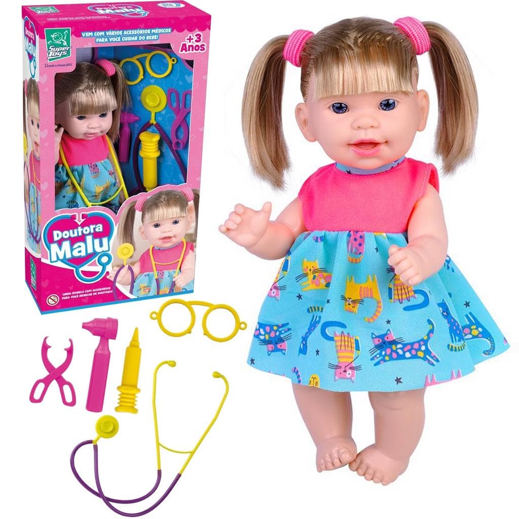 Boneca Medica Com Acessorios Doutora Malu 31cm Articulada - Super Toys