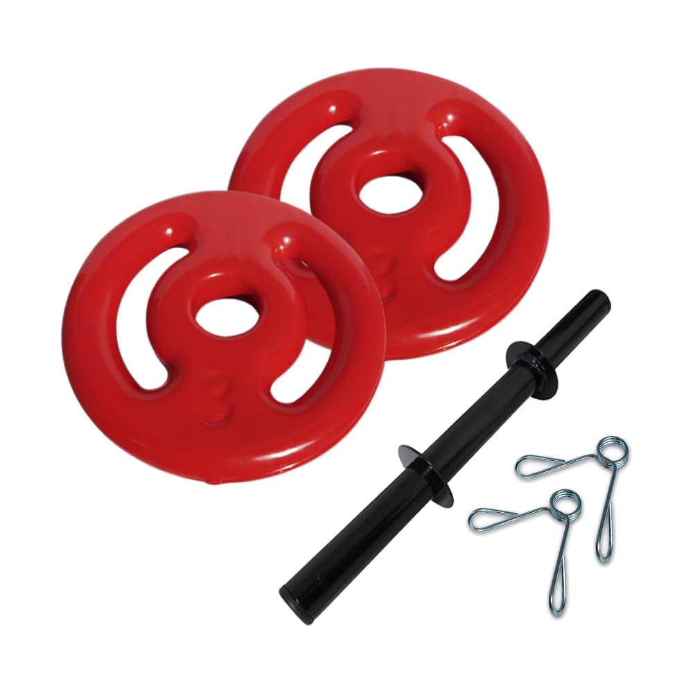 Kit 1 Barra Oca 40cm C/ Presilhas + 1 Par De Anilha Revestida 3kg | Halter De Peso Para Musculação Treino Em Casa Peso De Academia