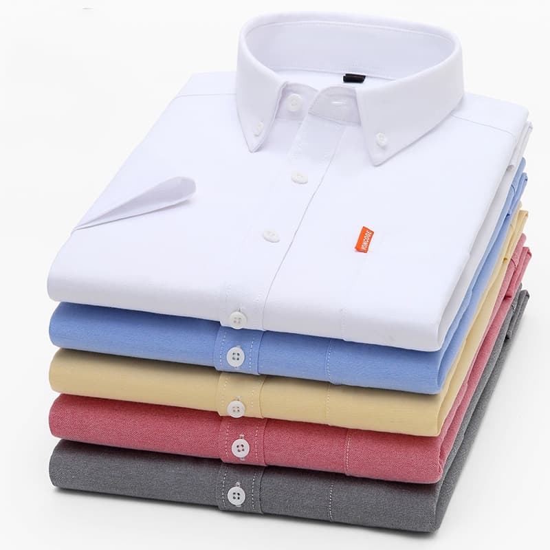 Casual Manga Curta De Verão Oxford Estilo Coreano Slim Fit Social Camisa Masculina
