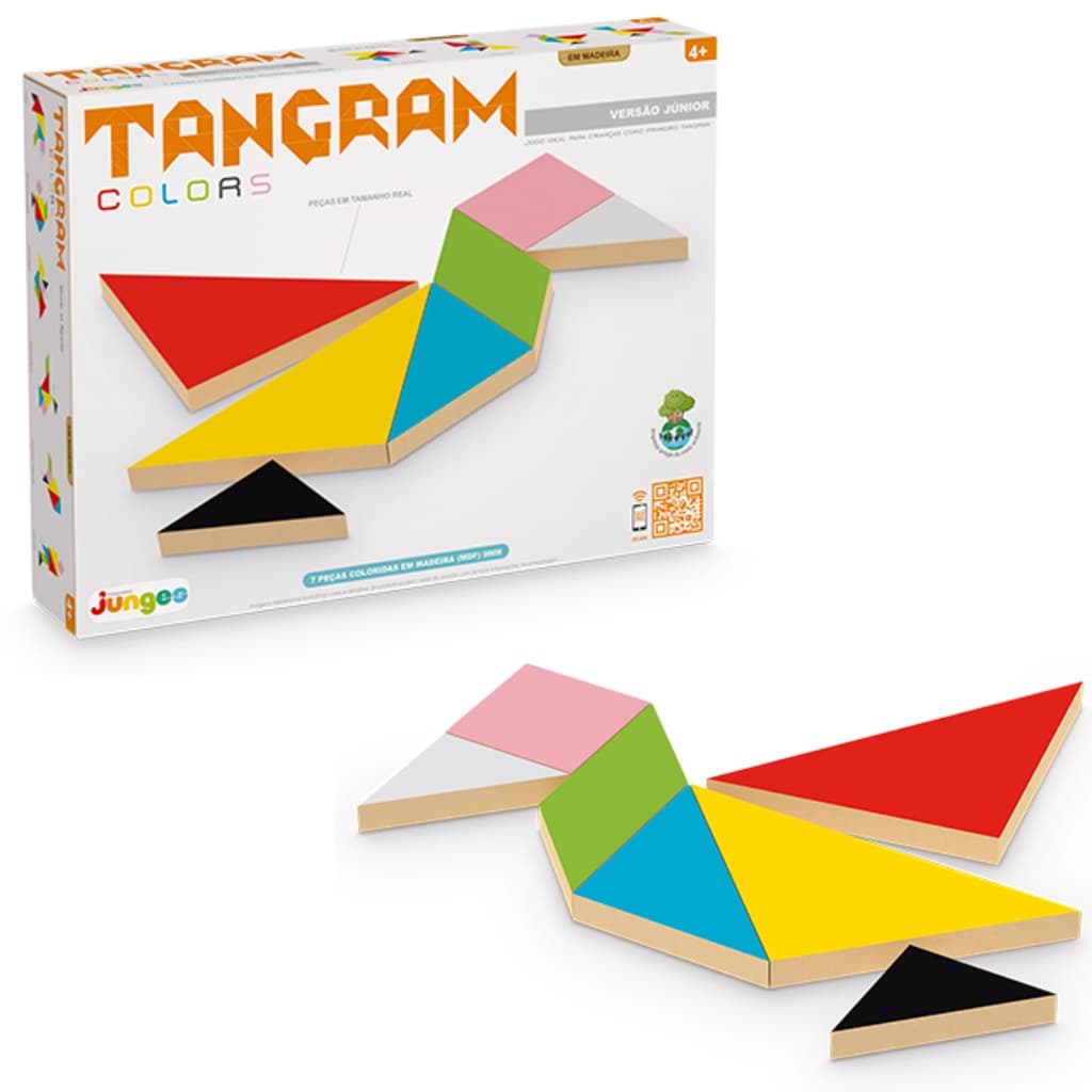 Jogo Brinquedo Educativo TANGRAM Licenciado Em Madeira MDF Brinquedos De Blocos Infantil Com 7 Peças Coloridas Versão Júnior Para Meninos E Meninas Brinquedos Junges