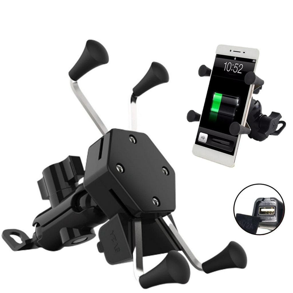 Suporte De celular para Moto Motocicleta com Carregador Usb Gps Articulado Pinca Aranha Aluminio