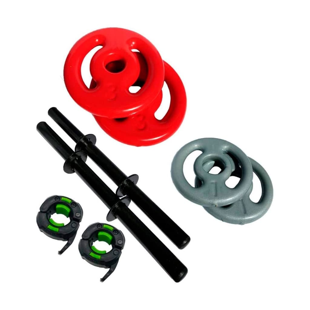 Kit 2 Barras Ocas 40cm C/ Lock Jaw + 2 Pares De Anilha Revestida 1kg + 2 Pares De Anilha Revestida 3kg | Halter De Peso Para Musculação Treino Em Casa Peso De Academia