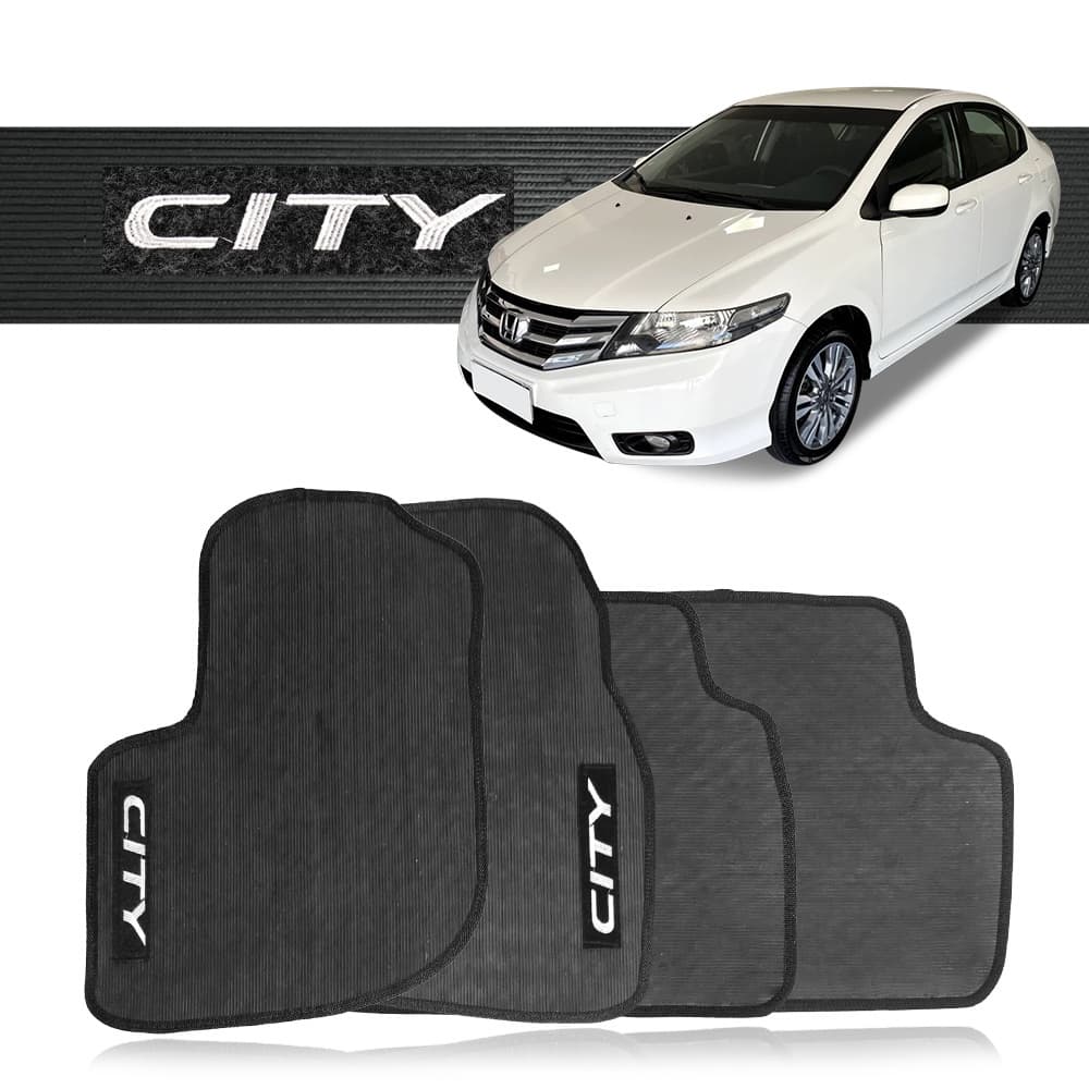 Tapete City 2009 a 2014 Borracha Pvc Automotivo Logo Bordado Preto 4 Peças