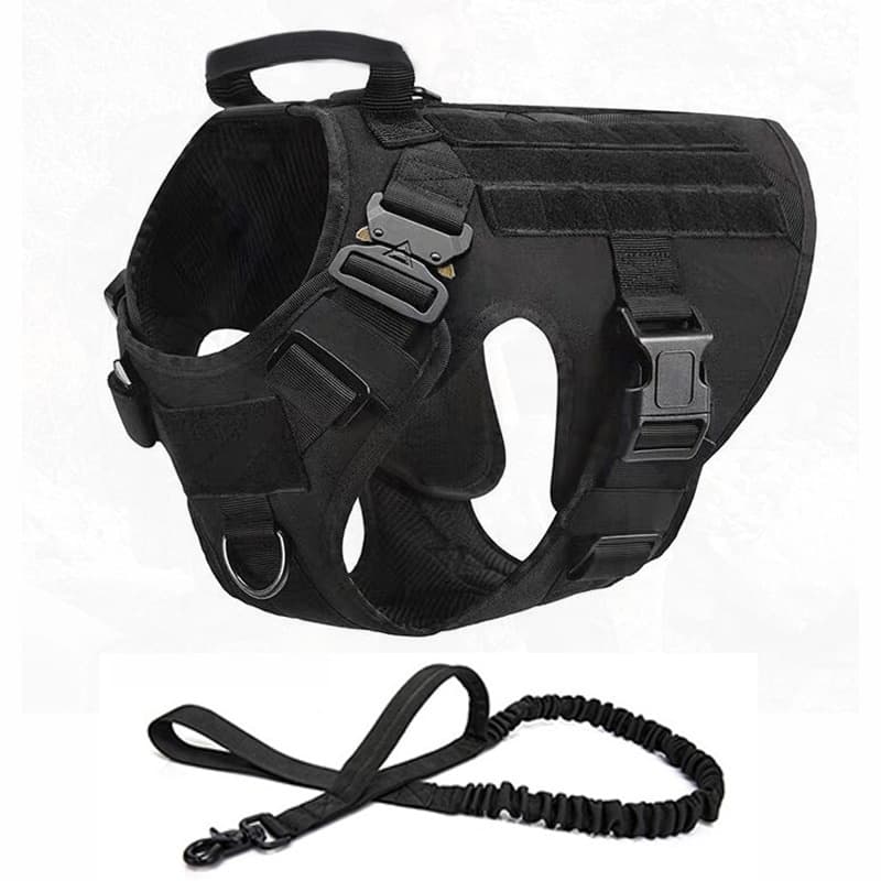 Conjunto de Coleira e Guia Tática para Cães com Fivela de Metal, Colete para Cães Grandes, Coleira Durável para Adestram