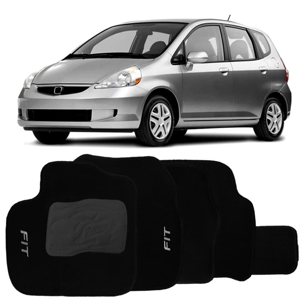 Tapete  Fit 2003 a 2008 Carpete Automotivo Logo Bordado Preto 5 Peças