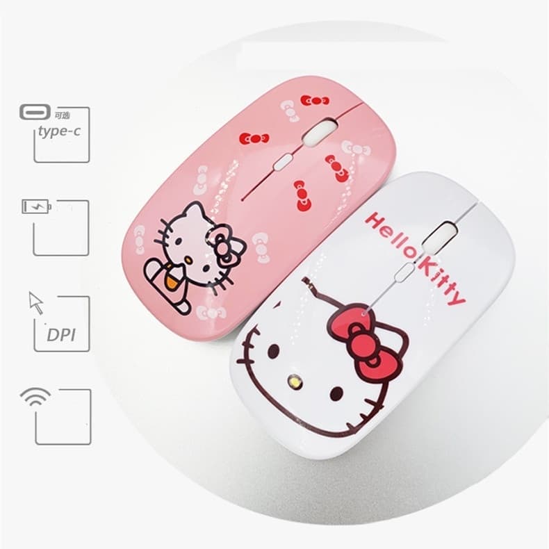 Mouse Kitty Cabeça Branca 2.4GHz Sem Fio Ultra-Thin Silencioso Doraemon Azul Versão A Bateria Rato Branco