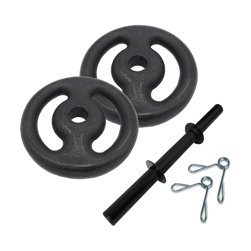 Kit 1 Barra Oca 40cm C/ Presilhas + 1 Par De Anilha Pintada 2kg | Halter De Peso Para Musculação Treino Em Casa Peso De Academia