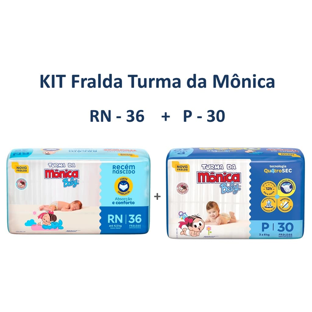 KIT 2 Fraldas Infantil Turma da Mônica  RN P M G