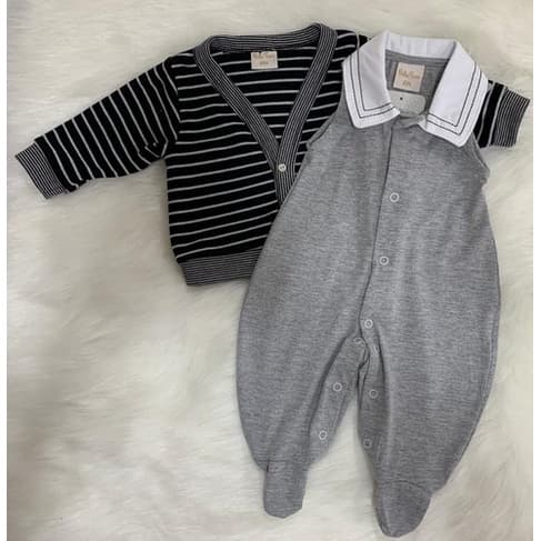 Kit Macacão + Casaco Bebe Menino Luxo Malha Enxoval 386