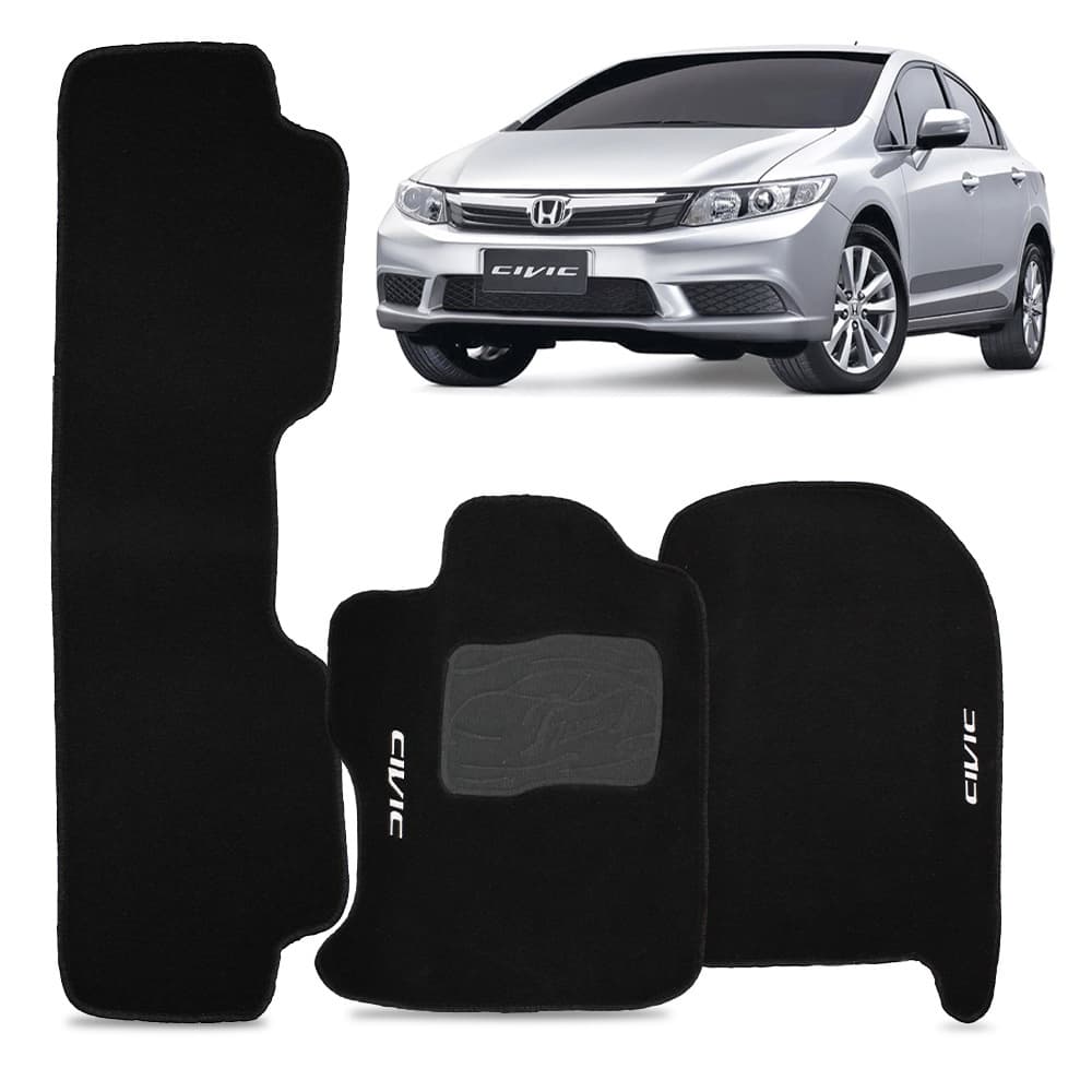 Jogo Tapete Carpete Automotivo New Civic 2007 a 2013 Preto 3 Peças