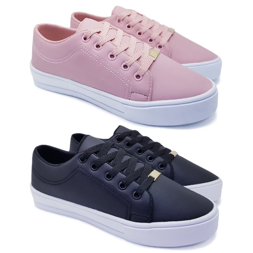 Kit 2 Pares Tênis Feminino Casual Básico Sapatenis Sapato Leve Confortável Sola Alta Revenda K129