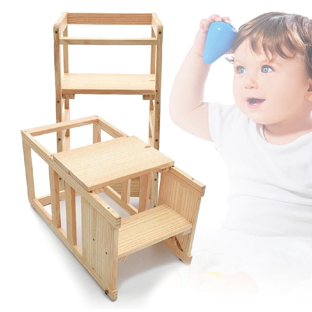 Torre De Aprendizagem Montessori Infantil Madeira Regulagem De Altura 4 em 1 Reforçada Premium