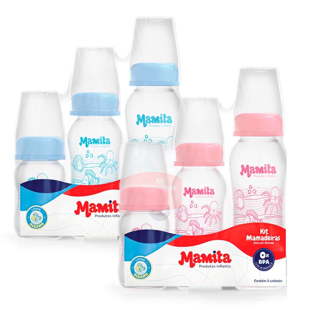 Kit 3 Mamadeira Decoradas 80ml, 150ml e 240ml Bebê Mamita