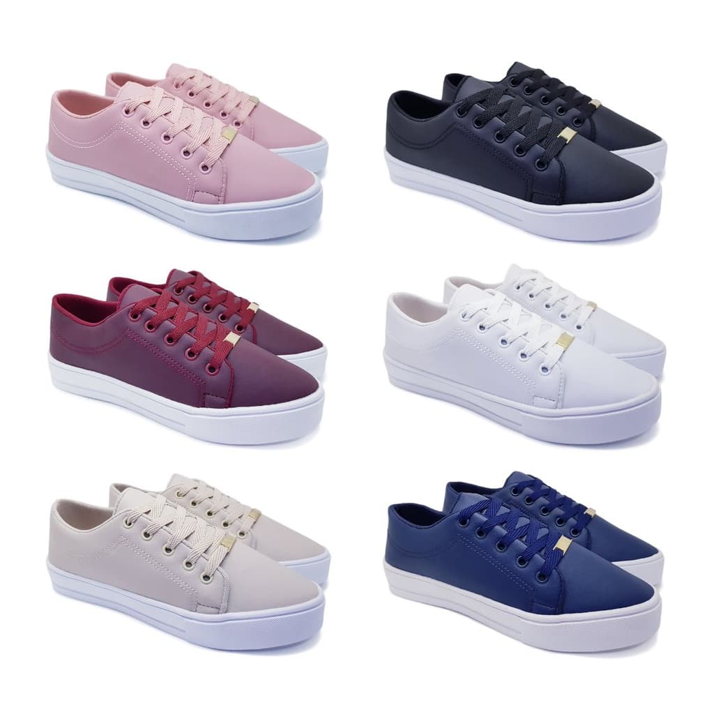 Kit 6 Pares Tênis Feminino Casual Básico Sapatenis Sapato Leve Confortável Sola Alta Revenda K129