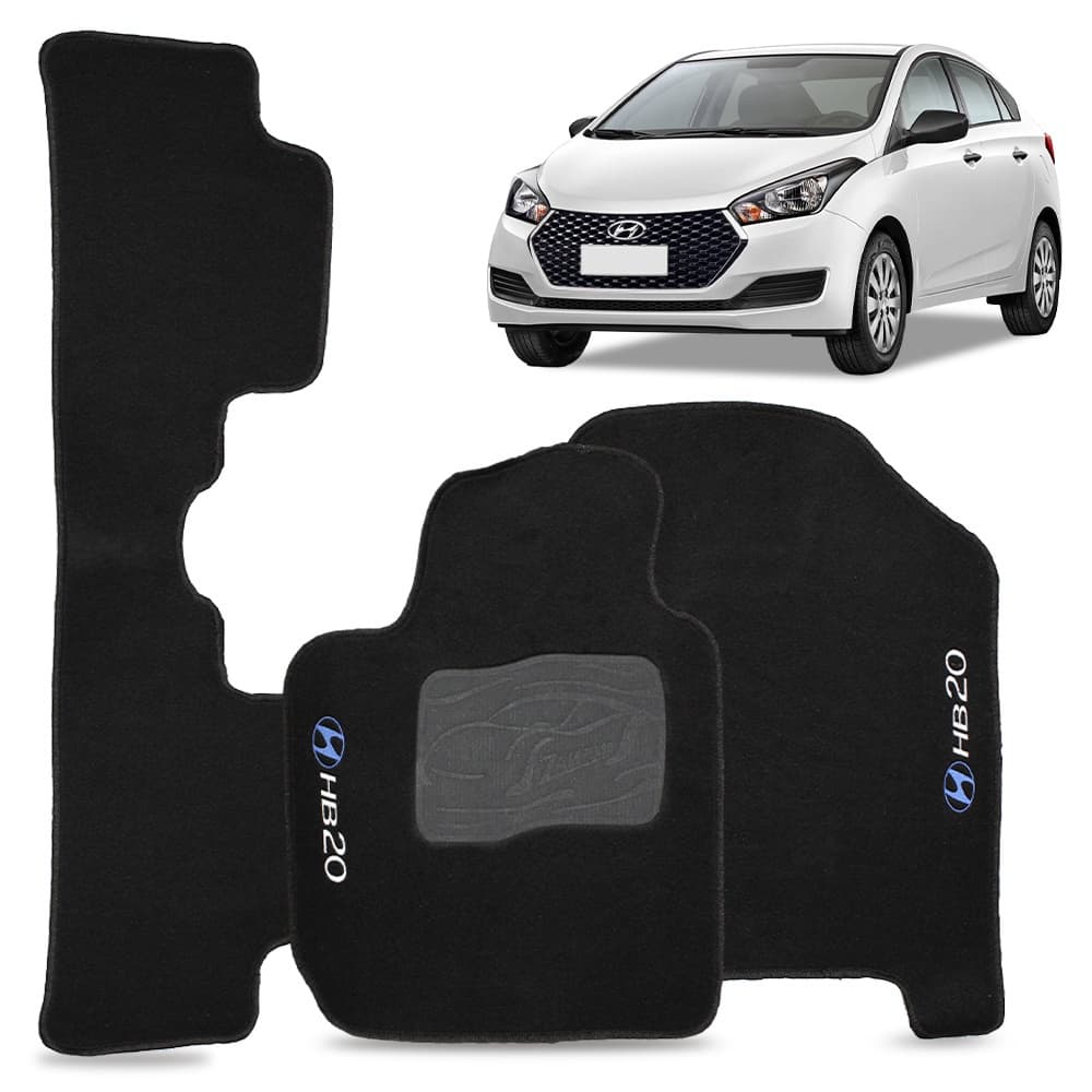 Tapete Para Hb20 Hatch 2012 a 2019 Carpete Automotivo Logo Bordado Preto 3 Peças