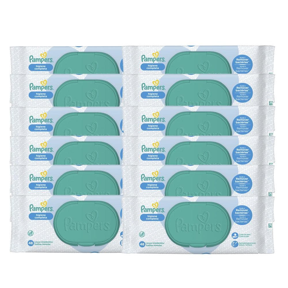 Kit 12 Lenços Umedecidos Pampers Higiene Completa c/ 48 Unidades cada