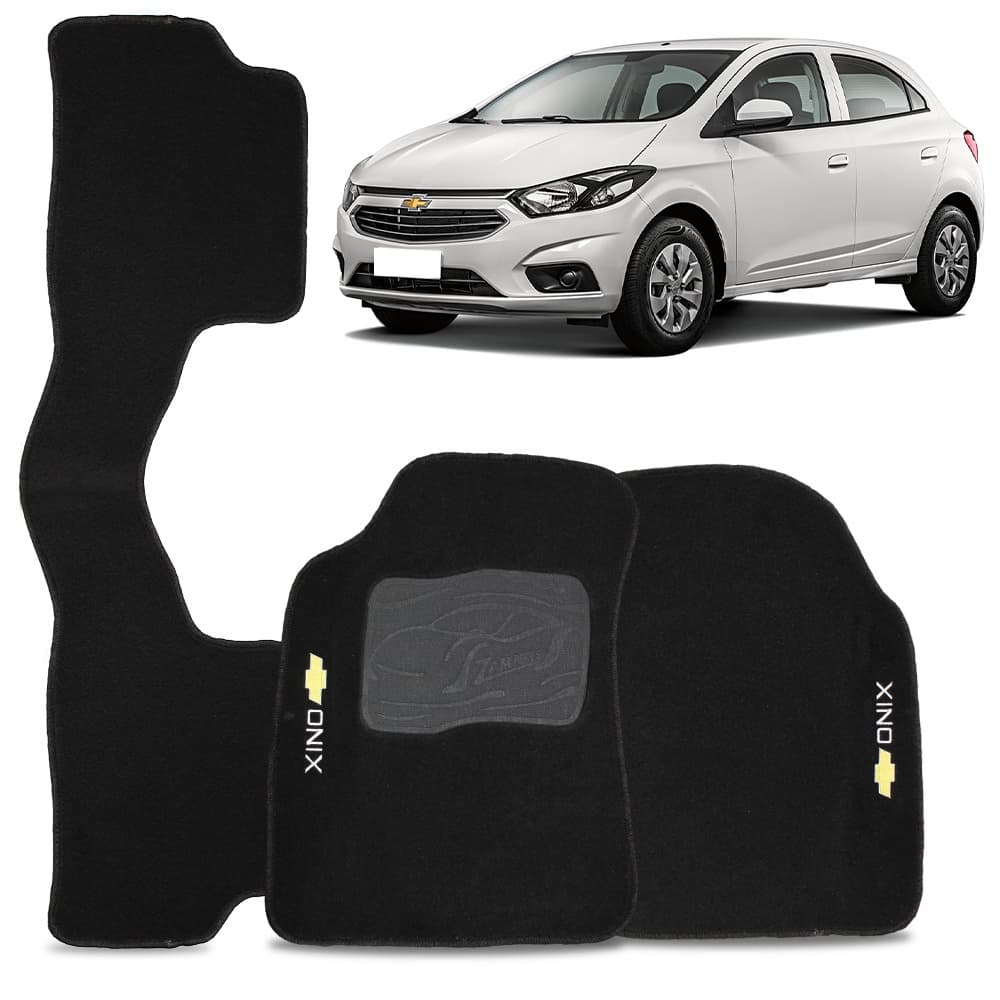 Tapete Onix 2012 a 2019 Carpete Automotivo Logo Bordado Preto 3 Peças