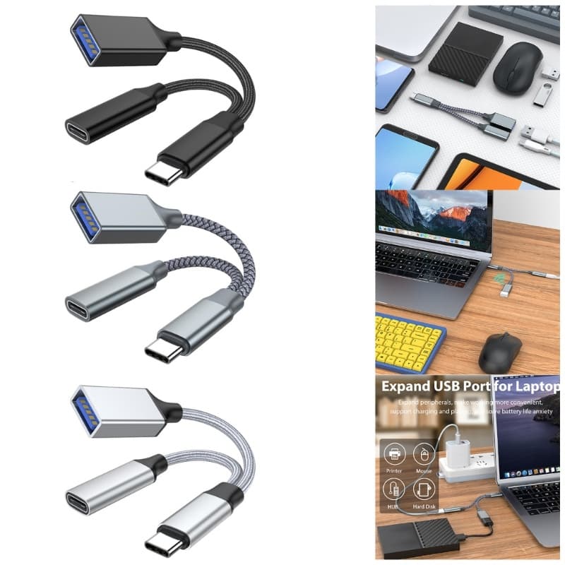 Adaptador KOOL USB C Otg 2 1 Divisor PD10W Carregamento Rápido Tipo-E A Fêmea Trançado Nylon