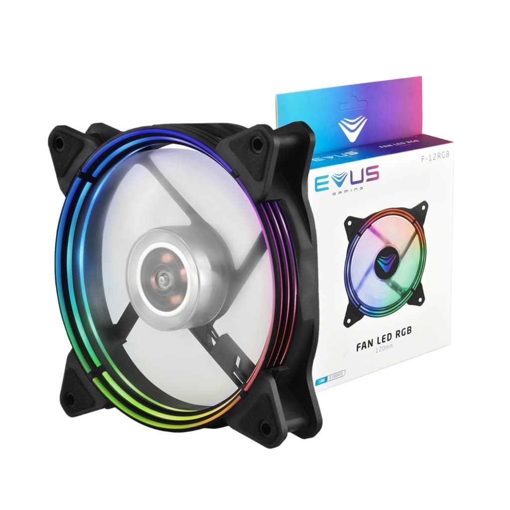 Cooler Fan 120mm LED RGB Efeito Rainbow Random Ventoinha 12cm Conector Molex e Reset Evus F-12RGB